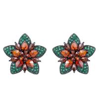 Cubic Zirconia Micro Pave Brass Earring, Flower, plated, fashion jewelry & micro pave cubic zirconia & for woman 