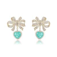 Cubic Zirconia Micro Pave Brass Earring, Bowknot, plated, fashion jewelry & micro pave cubic zirconia & for woman 