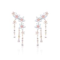 Moda flecos pendientes, metal, Flor, chapado, Joyería & micro arcilla de zirconia cúbica & para mujer, más colores para la opción, 25x65mm, Vendido por Par