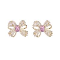 Cubic Zirconia Micro Pave Brass Earring, Bowknot, plated, fashion jewelry & micro pave cubic zirconia & for woman 