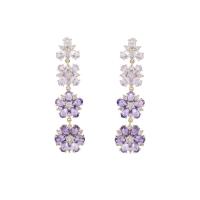 Cubic Zirconia Micro Pave Brass Earring, Flower, plated, fashion jewelry & micro pave cubic zirconia & for woman 