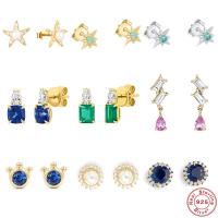 Silver Earring Zircon pavent Sterling, Argent sterling 925, Placage de couleur d'or, styles différents pour le choix & pavé de micro zircon & pour femme, plus de couleurs à choisir, Vendu par paire