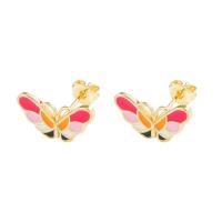 Brass Stud Earring, Butterfly, gold color plated, for woman & enamel 