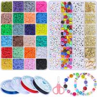 DIY Bracelet Beads Set, Polymer Clay, Elastic Thread & beads & scissors​, with Plastic Box & Zinc Alloy & Acrylic, mixed colors, 204*143mm,190*132mm 