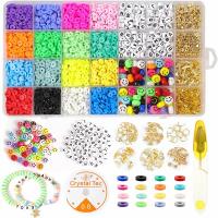 DIY Bracelet Beads Set, Polymer Clay, Elastic Thread & beads & scissors, with Plastic Box & Zinc Alloy & Acrylic, mixed colors 