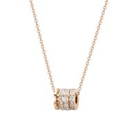 Titanium Steel Jewelry Necklace, with 5cm extender chain, Column, Vacuum Ion Plating, fashion jewelry & adjustable & micro pave cubic zirconia & for woman, rose gold color cm 