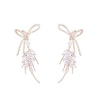 Cubic Zirconia Micro Pave Brass Earring, Bowknot, plated, fashion jewelry & micro pave cubic zirconia & for woman 