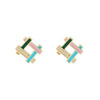 Cubic Zirconia Micro Pave Brass Earring, 18K gold plated, micro pave cubic zirconia & for woman & enamel 