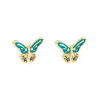 Cubic Zirconia Micro Pave Brass Earring, Butterfly, gold color plated, micro pave cubic zirconia & for woman & enamel 