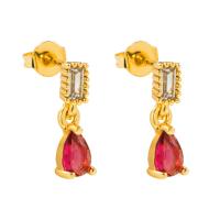 Cubic Zirconia Micro Pave Brass Earring, gold color plated, micro pave cubic zirconia & for woman 