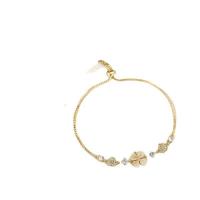 Cubic Zirconia Micro Pave Brass Bracelet, Four Leaf Clover, platinum plated, micro pave cubic zirconia & for woman, original color, 230mm 