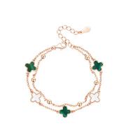 Pulseras de Plata Estelina, Plata de ley 925, con Malachita & Nácar Blanca, Trébol de cuatro hojas, chapado en color rosa dorada, Joyería & para mujer, color de rosa dorada, 180mm, Vendido por UD