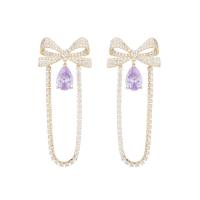 Cubic Zirconia Micro Pave Brass Earring, Bowknot, gold color plated, fashion jewelry & micro pave cubic zirconia & for woman 