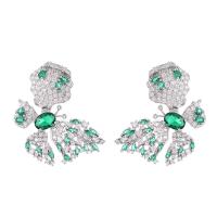 Cubic Zirconia Micro Pave Brass Earring, Butterfly, plated, fashion jewelry & micro pave cubic zirconia & for woman 