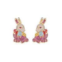 Cubic Zirconia Micro Pave Brass Earring, Rabbit, gold color plated, fashion jewelry & micro pave cubic zirconia & for woman 