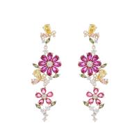 Cubic Zirconia Micro Pave Brass Earring, Flower, gold color plated, fashion jewelry & micro pave cubic zirconia & for woman 