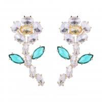 Cubic Zirconia Micro Pave Brass Earring, Flower, gold color plated, fashion jewelry & micro pave cubic zirconia & for woman 