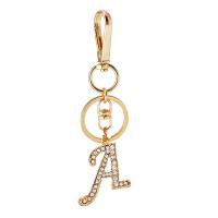 bijoux de porte-clés en Alliage de zinc, Lettre d’alphabet, Placage de couleur d'or, pour femme & avec strass & creux, plus de couleurs à choisir Vendu par PC