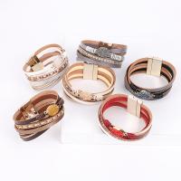 PU Leather Cord Bracelets, with Agate & Zinc Alloy, fashion jewelry & multilayer & for woman & with rhinestone Approx 7.68 Inch 