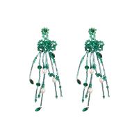 Fashion Fringe Earrings, Zinklegierung, mit ABS-Kunststoff-Perlen & Kristall & Harz, Modeschmuck & für Frau, keine, 146x35mm, verkauft von Paar