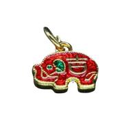 Colgantes de Cloisonné, metal, con Cloisonné, Elefante, chapado en color dorado, unisexo & esmalte, Rojo, 13x12mm, Vendido por UD