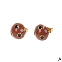 Brass Stud Earring, mushroom, gold color plated, for woman & enamel 