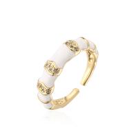 Cubic Zirconia Micro Pave Brass Finger Ring, 18K gold plated, Adjustable & micro pave cubic zirconia & for woman & enamel 18mm 