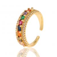 Cubic Zirconia Micro Pave Brass Finger Ring, real gold plated, Adjustable & micro pave cubic zirconia & for woman, multi-colored, 22mm 