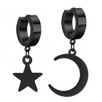 Pendientes asimétricos, Partículas de acero, Luna y estrella, Recubrimiento iónico al vacío, Joyería & unisexo, más colores para la opción, 30mm, Vendido por Par