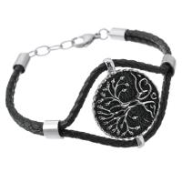 Edelstahl Charm Armband, 316 Edelstahl, mit Rindsleder Schnur, Modeschmuck & unisex, schwarz, Länge:ca. 8.5 ZollInch, verkauft von PC