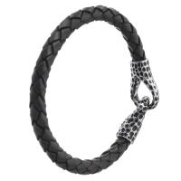 Pulsera de cuero , acero inoxidable 316, con cable de piel de vaca, Joyería & unisexo, Negro, 40x14mm,6mm, longitud:aproximado 8 Inch, Vendido por UD