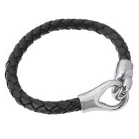 Pulsera de cuero , acero inoxidable 316, con cable de piel de vaca, Joyería & unisexo, Negro, 43x15.5mm,6mm, longitud:aproximado 8 Inch, Vendido por UD