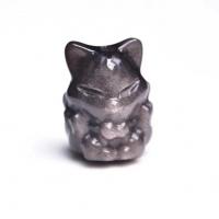 Silver Obsidian Pendant, Fox, Unisex, silver-grey 