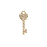 Cubique Pendentif en laiton zircon pavent, avec zircon cubique, clé, Plaqué d'or 14K, unisexe & styles différents pour le choix, plus de couleurs à choisir, Vendu par PC