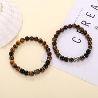 Tiger Eye Stone Bracelets, with Brass, fashion jewelry & Unisex 8mm Approx 7.68 Inch 