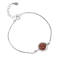 Bracelets quartz, Argent sterling 925, avec Strawberry Quartz, Placage de couleur argentée, bijoux de mode & pour femme, argent, 185mm, Vendu par PC