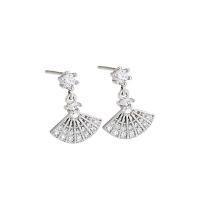 Silver Earring Zircon pavent Sterling, Argent sterling 925, Placage de couleur argentée, pavé de micro zircon & pour femme, argent, 16mm, Vendu par paire