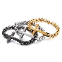 Titanium Steel Bracelet, Cross, Vacuum Ion Plating, for man Approx 8.66 Inch 