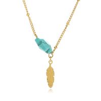 Collier de bijoux de titane, Acier titane, avec turquoise, Placage ionique sous vide, pour femme, Or Environ 15.35 pouce, Vendu par PC