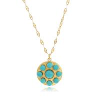 Collier de bijoux de titane, Acier titane, avec turquoise, Placage ionique sous vide, pour femme, Or Environ 15.75 pouce, Vendu par PC