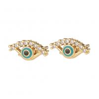 Evil Eye Earrings, Brass, gold color plated, micro pave cubic zirconia & for woman & enamel 