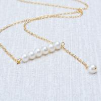 Freshwater Pearl Brass Necklace, with Brass, Round, gold color plated, for woman, 5-6mm .93 Inch 