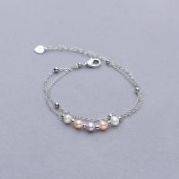 Kultivierten Süßwasser Perle Messing Armband, Natürliche kultivierte Süßwasserperlen, mit Messing, silberfarben plattiert, für Frau, gemischte Farben, 5-6mm, Länge:7.1 ZollInch, verkauft von PC