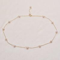 Freshwater Pearl Brass Necklace, with Brass, Round, gold color plated, for woman, white, 6-7mm .93 Inch 