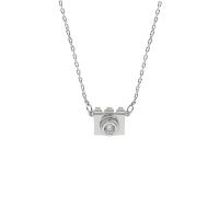 Zircon cubique Micro Pave collier en argent sterling, Argent sterling 925, appareil photo, Plaqué de platine, pavé de micro zircon & pour femme, couleur originale, 10mm Environ 17.7 pouce, Vendu par PC