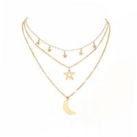 Collar Multi de la capa, aleación de zinc, con Perlas plásticas, Luna y estrella, chapado en oro KC, micro arcilla de zirconia cúbica & para mujer, más colores para la opción, longitud:aproximado 14.9-21.6 Inch, Vendido por UD