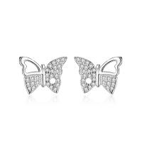 Silver Earring Zircon pavent Sterling, argent sterling 925, papillon, Placage, pavé de micro zircon & pour femme & creux, plus de couleurs à choisir Vendu par paire