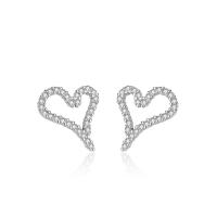 Silver Earring Zircon pavent Sterling, argent sterling 925, coeur, Placage de couleur platine, pavé de micro zircon & pour femme & creux Vendu par paire