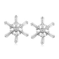 Pendientes de Navidad, aleación de zinc, Copo de Nieve, chapado en platina real, Diseño de Navidad & Joyería & micro arcilla de zirconia cúbica & para mujer, 12x12mm, Vendido por Par