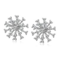 Pendientes de Navidad, aleación de zinc, Copo de Nieve, chapado en platina real, Diseño de Navidad & Joyería & micro arcilla de zirconia cúbica & para mujer, 12x12mm, Vendido por Par